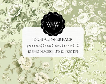 Green Toile Digital Paper| Commercial Use | Sage Toile De Jouy Digital Paper Set | Scrapbook paper | Junk Journal Papers | Toile Pattern