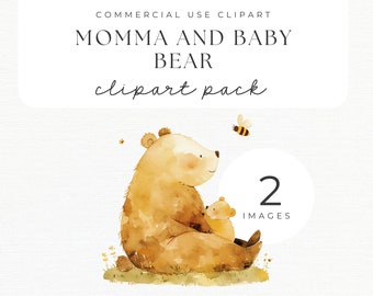 Mom and Baby Bear Clipart | Cute Momma and Baby Animals Illustrations | Mother's Day Card Design | Cute Woodland Nursery | Baby Shower PNG