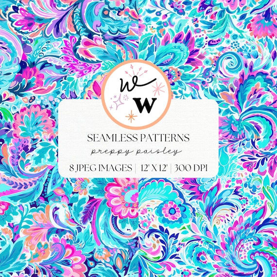 Preppy Paisley Seamless Pattern | Vibrant Floral Digital Paper (8 JPG)