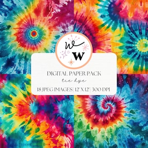 Tie Dye Digital Paper | Rainbow Tie Dye Pattern | Vibrant Tie Dye Backgrounds | Colorful Scrapbook Paper | Abstract Prints | Spiral Tie Dye