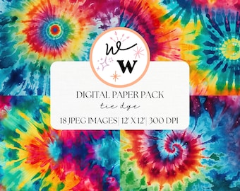 Tie Dye Digital Paper | Rainbow Tie Dye Pattern | Vibrant Tie Dye Backgrounds | Colorful Scrapbook Paper | Abstract Prints | Spiral Tie Dye