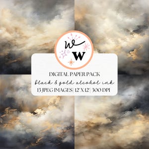 Black and Gold Digital Paper Pack | Scrapbooking Paper | Abstract Background | Beautiful Black and Gold Patterns | Watercolor Digital Paper