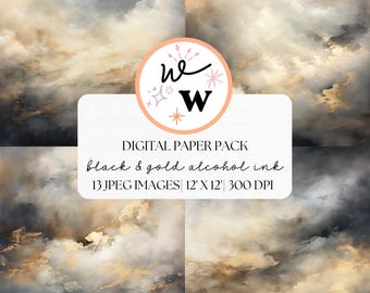 Black and Gold Digital Paper Pack | Scrapbooking Paper | Abstract Background | Beautiful Black and Gold Patterns | Watercolor Digital Paper