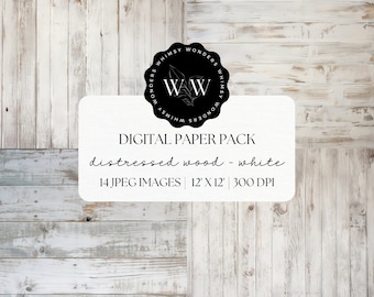 Distressed White Wood Digital Paper | White Wash Wood Pattern | Scrapbook Printable Paper | Rustic Wood Backgrounds | Wood Plank Pattern