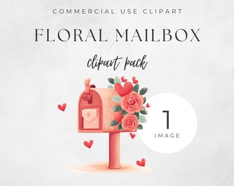 Cute Valentines Mailbox Clipart Retro Valentines Day Clipart Instant Download Valentines Heart PNG Cute Floral Vintage Mailbox