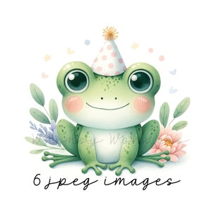 Aquarell Frosch JPEG Clipart Bundle | Niedliche Geburtstagskarte Bilder | Kartengestaltung | Kommerzielle Nutzung | Grußkarten Designs | Sublimation