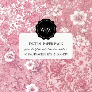 Pink Toile Digital Paper| Instant Download | Toile De Jouy Digital Paper Set | Scrapbook paper | Junk Journal Papers | Toile Pattern