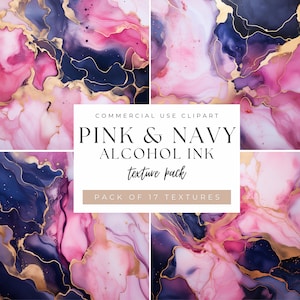 Pink Navy and Gold Alcohol Ink Digital Paper, Alcohol Ink Clipart, Watercolor Background, Texture Background, Digital Scrapbooking