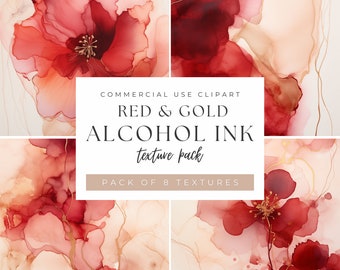 Rode en gouden alcoholinkt digitaal papier, alcoholinkt clipart, aquarel achtergrond, textuur achtergrond, commercieel gebruik PNG