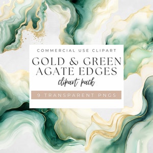Groene en gouden agaatrand | Agaat clipart | Glitter geoderand | Gouden abstracte rand | Mooie kaartrand | Aquarel PNG