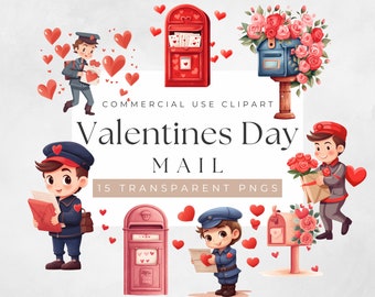 Valentines Mail Clipart Heart Mailbox PNG Cute Valentine Postman Clipart Postal Worker Clipart Floral Letterbox Love Letter Digital Download