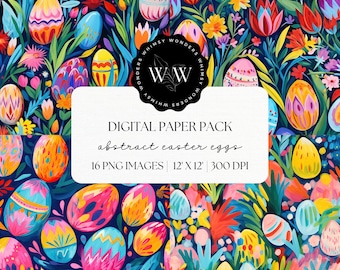 Digitalt papper med färgglada påskägg | Digitalt papper med abstrakt vår | Blommiga äggbakgrunder | Påskkortsmönster | Påskclipart PNG