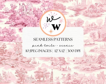 Modèle sans couture toile de Jouy rose | Papier numérique Toile de Jouy | Motif répétitif pastel | Toile rose | Journal indésirable