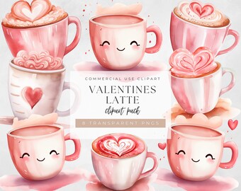 Niedliche Latte Clipart | Aquarell Clipart | Valentinstag Clipart | Valentinstag Kaffee Liebhaber Png | Valentinstag Clipart | Valentinstagskarten