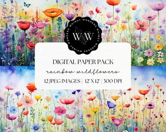 Spring Wildflowers Printable Digital Paper | Scrapbook Paper | Spring Meadow Images | Watercolor Floral Backgrounds | Junk Journal Prints