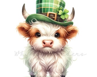 Watercolor St Patricks Day Highland Cow JPEG Images | Sublimation  | Card Making Designs | Irish Clipart | St Patricks Day Images