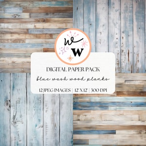 Papel digital de tablones de madera azul / Papel digital de madera desgastada con lavado azul / Fondos de madera rústica / Paquete de textura de madera de álbum de recortes