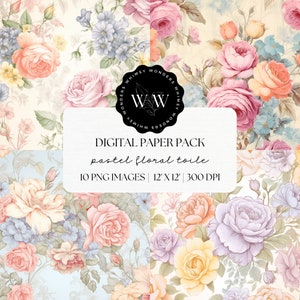 Pastel Toile Digital Paper | Floral Printable Paper Set Download |Rainbow Scrapbook Print | Toile de Jouy Digital Print | Toile de Jouy