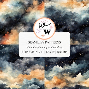 Dark Clouds Seamless Pattern | Night Sky Digital Paper | Paper Craft | Night Stars Background | Stars and Clouds Digital Paper | Stellar Art