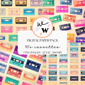 Digital Papers 90s Cassettes Digital Paper 90S Colorful Papers Eighties Digital Scrapbooking Texture Pack 90S Nostalgia