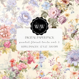 Papier numérique toile pastel | Papier de scrapbooking floral imprimable | Journal indésirable | Motif numérique Toile de Jouy | Fond Toile de Jouy