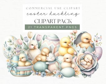 Watercolor Duckling Clipart | Watercolor Cute Easter Chick Clipart | Easter Scene | Easter Bunny Graphics | Floral Easter Eggs PNG
