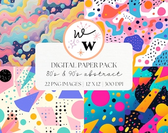 Digitaal papier uit de jaren 80 | Scrapbookpapier jaren 90 felle kleuren | Retro neonachtergronden | Digitale papieren nostalgie | Funky patronen
