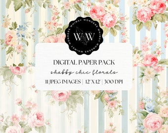 Shabby Chic Floral Clipart | Pink Rose Digital Paper | Vintage Ephemera | Vintage Floral Journal And Scrapbooking Pages | Floral Background