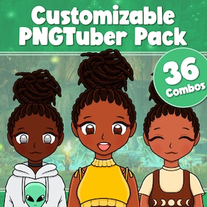 PNGtuber personalizzabile / Modello PNG per Twitch Youtube Kick Streamer / 4 tonalità della pelle, 3 abiti, 3 colori degli occhi / PNGtuber nero