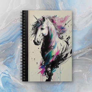 Majestic Unicorn Spiral Notebook, Artistic Unicorn Journal, Colorful Abstract Unicorn Dairy, Unicorn Fantasy Notepad, Gift for Unicorn Lover