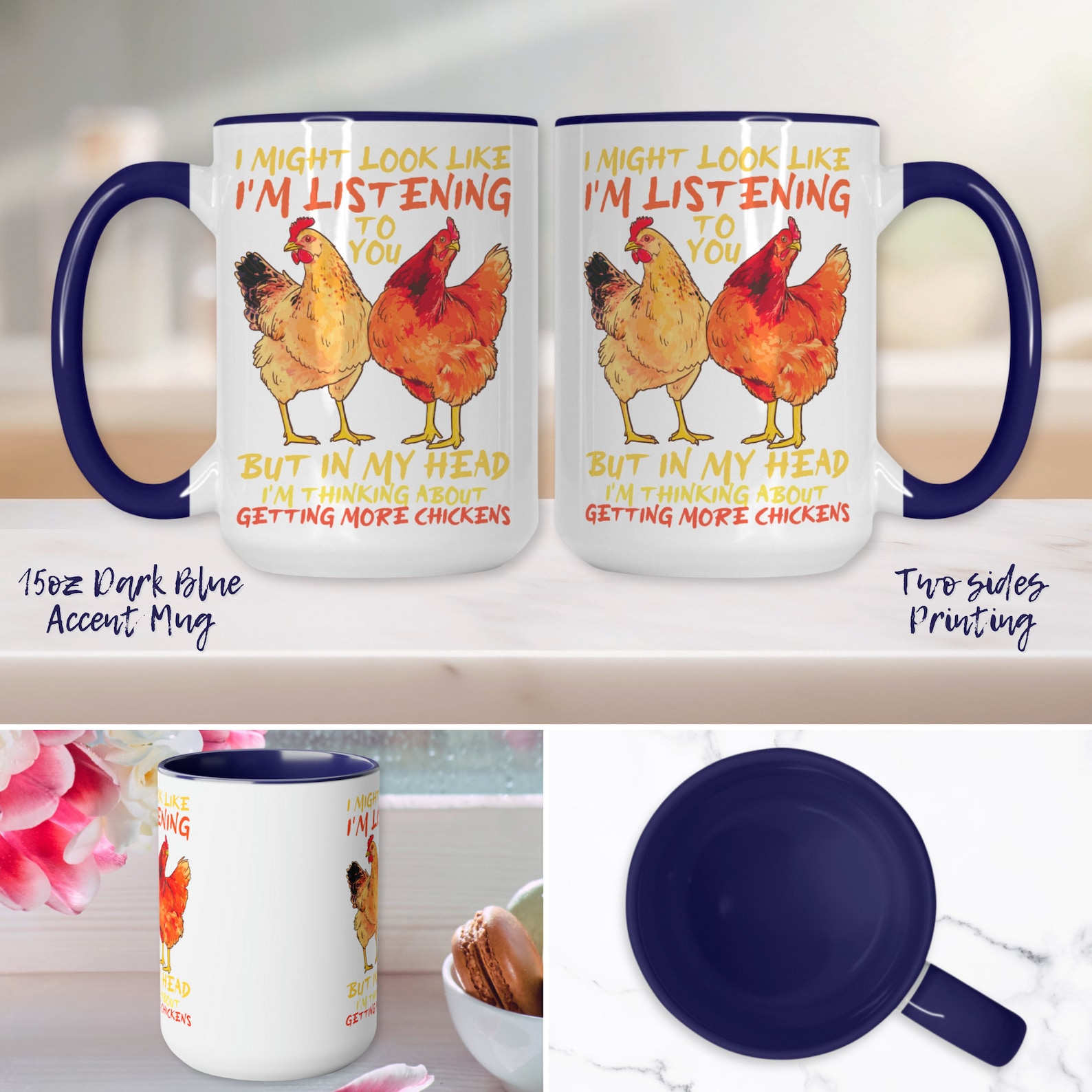 Funny Chicken Mug for Poultry Fans, I Might Look Like I Am Listening ...