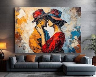 Abstract Couple Portrait Painting, Sensual Canvas Wall Art
