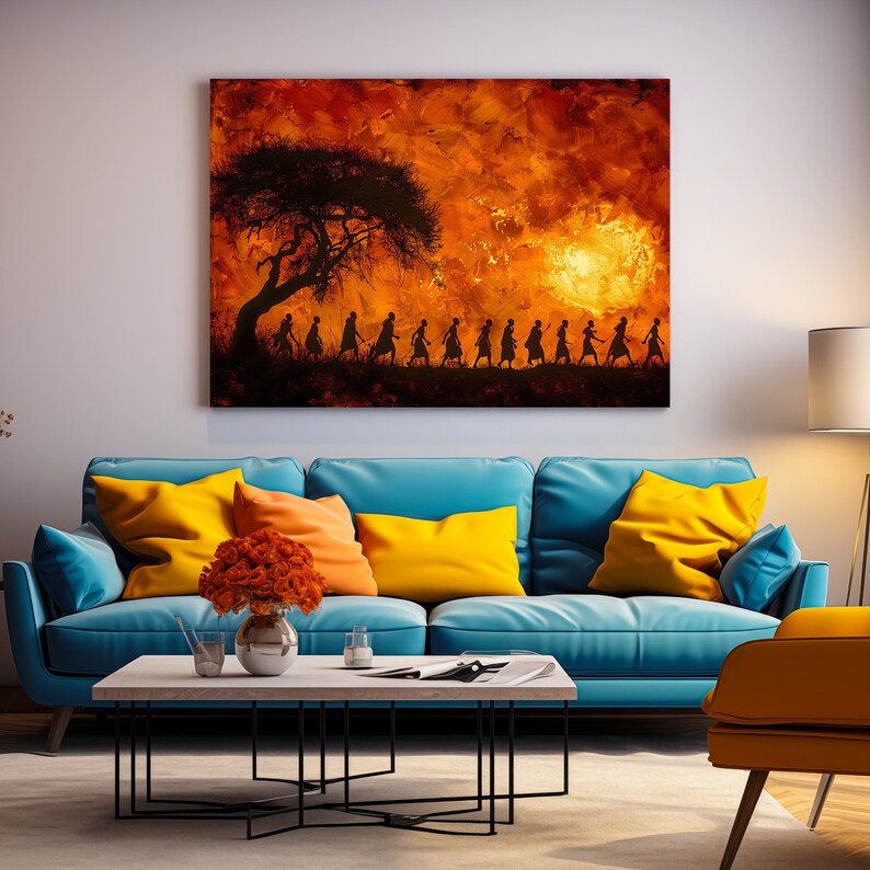 Extra Large African Wall Art Canvas Print, African Tribe Oil Painting