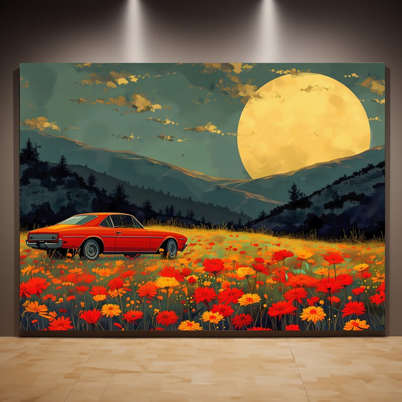 Disco Ball Decor Retro Wall Art, Vintage Large One Piece Canvas Print Wall Art, Mid Century Modern Colorful Landscape Art, Moody Wall Art