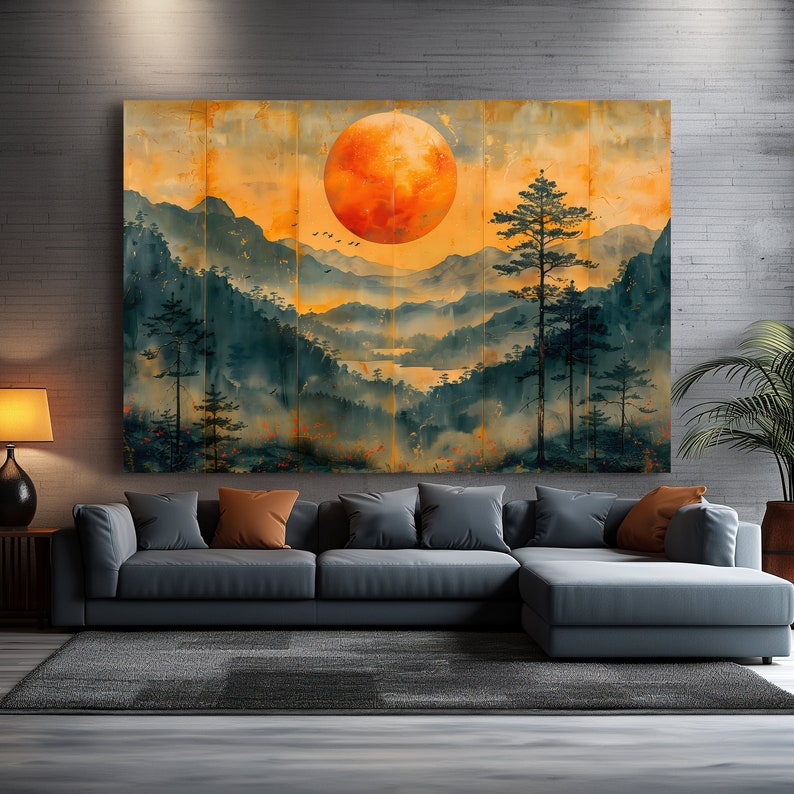Japanese Mountain Sunset Canvas Print, Landscape Wall Art - Etsy