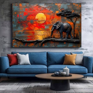 African Landscape Impasto Painting Large Wall Art, Dimensional Animal Textured Oil Painting, Trendy Canvas Painting Wall Art Gift For Home