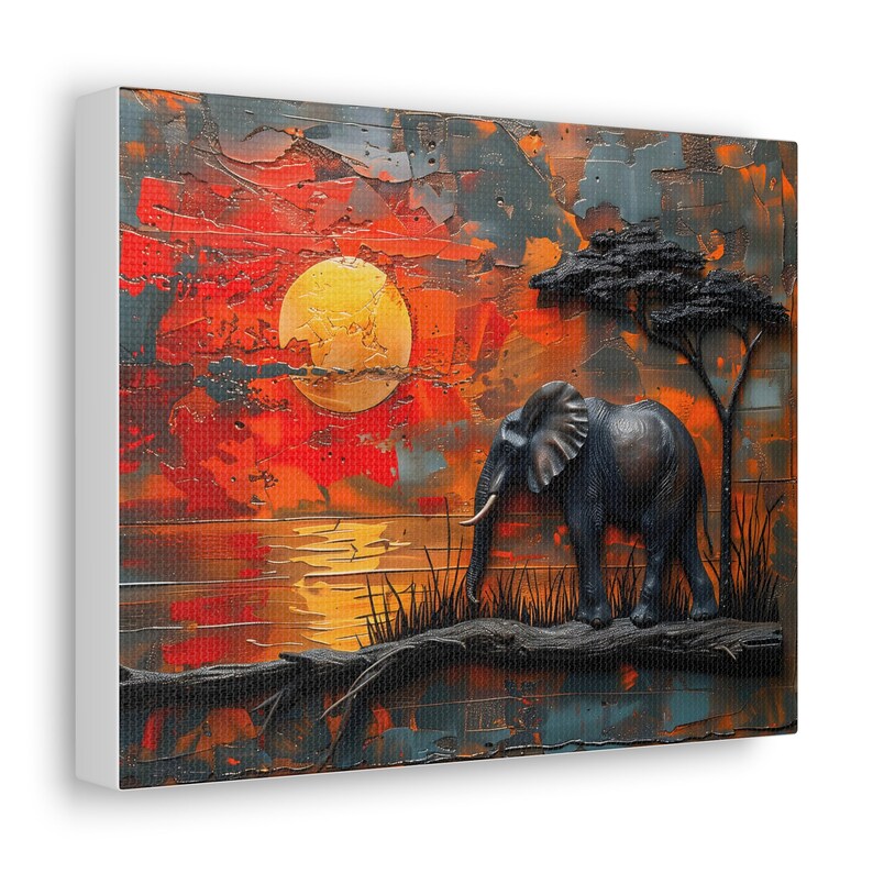 African Landscape Impasto Painting Large Wall Art, Dimensional Animal Textured Oil Painting, Trendy Canvas Painting Wall Art Gift For Home