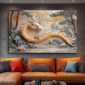 3D Chinese Dragon Canvas Painting, Textured Wall Art - Etsy