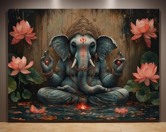 Canvas muurkunst Indiase olifant Boeddha | Heilige zen-meditatie | Spirituele woondecoratie