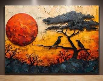 African Wall Art Canvas Print, African Nature Oil Painting, African Landscape Wall Art, Modern Canvas Painting For Home/Office Decor