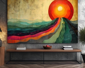 70s Retro Disco Ball Canvas Print, Abstract Landscape Wall Art