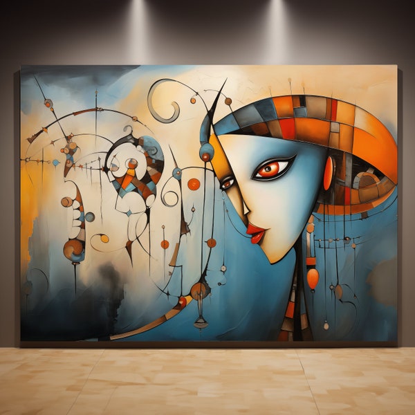 Surreal Wall Art Abstract Modern Woman Face Large Painting Canvas Print For Home Decor