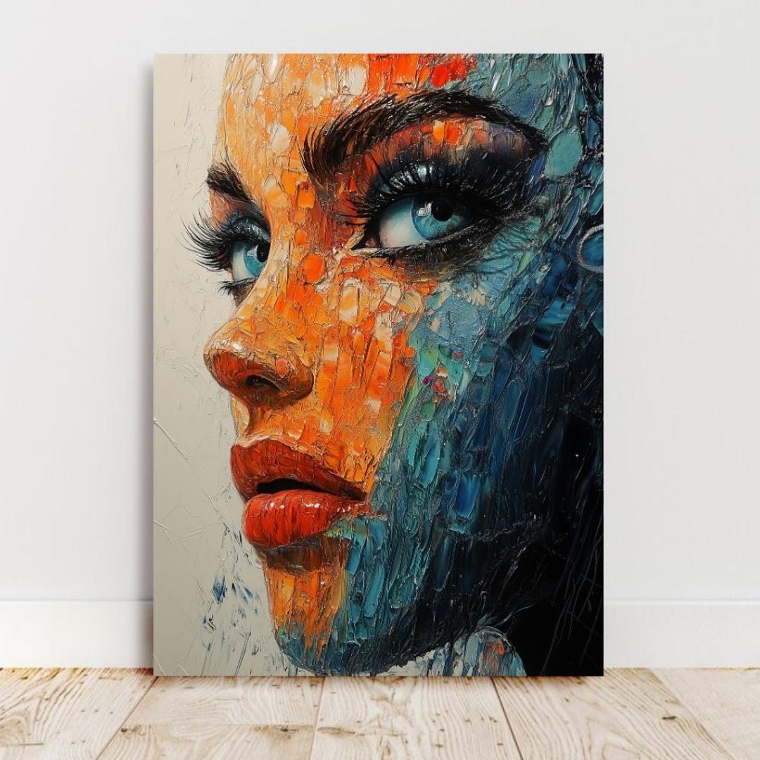 Custom Woman Portrait Oil Painting: Abstract Navy Blue Wall Art - Etsy
