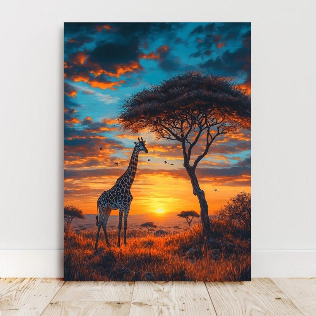 African Giraffe Sunset Canvas Print, National Park Wall Art - Etsy