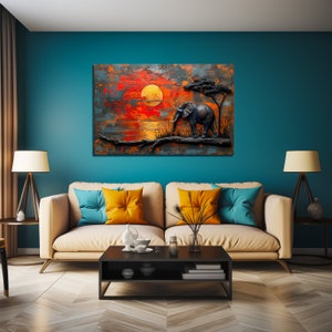 African Landscape Impasto Painting Large Wall Art, Dimensional Animal Textured Oil Painting, Trendy Canvas Painting Wall Art Gift For Home