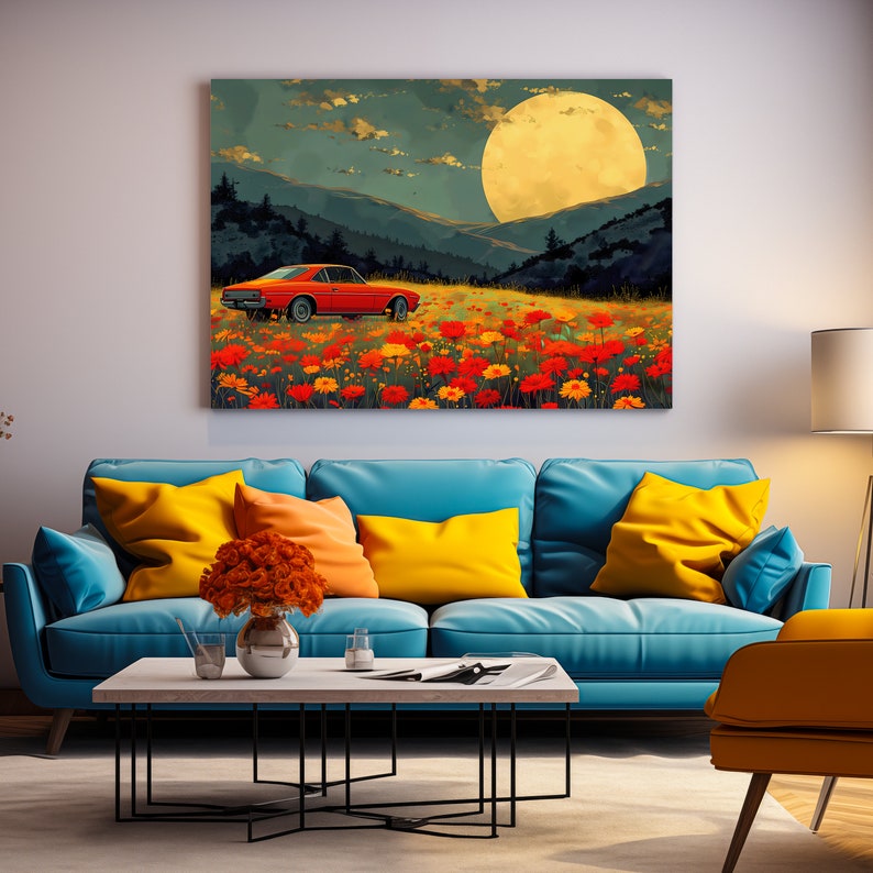 Disco Ball Decor Retro Wall Art, Vintage Large One Piece Canvas Print Wall Art, Mid Century Modern Colorful Landscape Art, Moody Wall Art