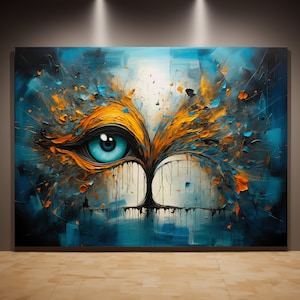 Surreal Large Wall Art Cat Face, Abstract Modern Oil Painting Canvas Print Art For Home/Office Decor