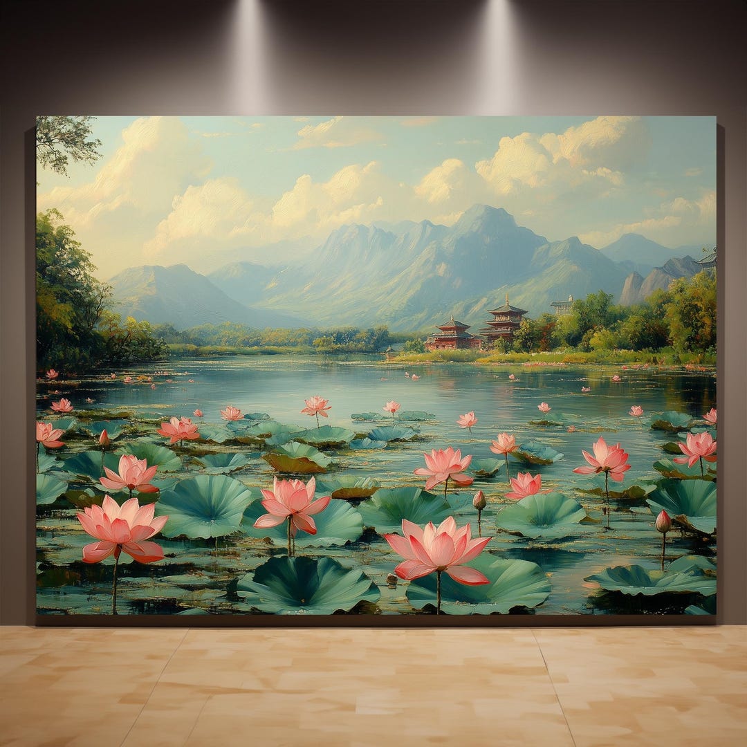 Japanese Mountain Lake Canvas Print, Zen Garden Wall Art - Etsy