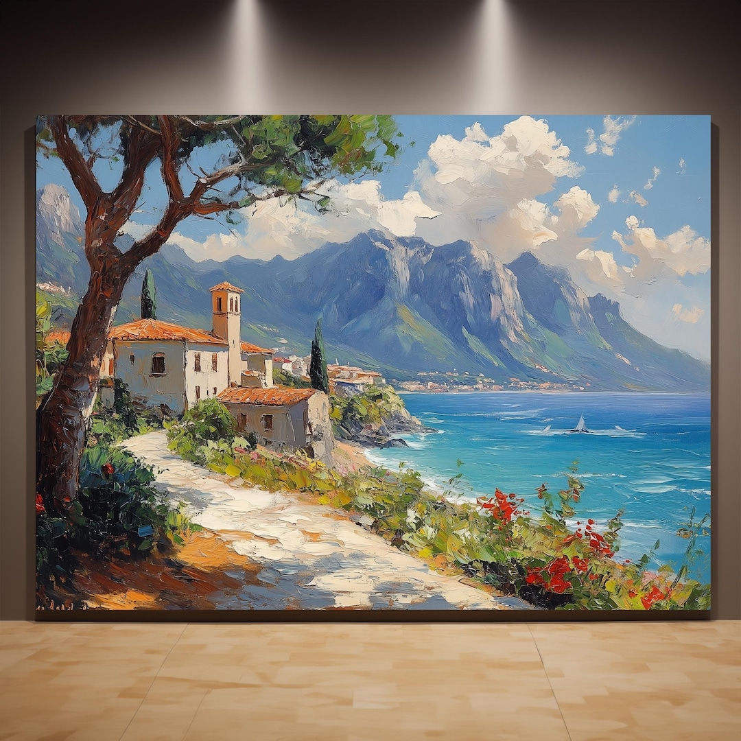 Italy Mountain Seascape Canvas Print, Coastal Landscape Wall Art - Etsy