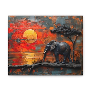 African Landscape Impasto Painting Large Wall Art, Dimensional Animal Textured Oil Painting, Trendy Canvas Painting Wall Art Gift For Home